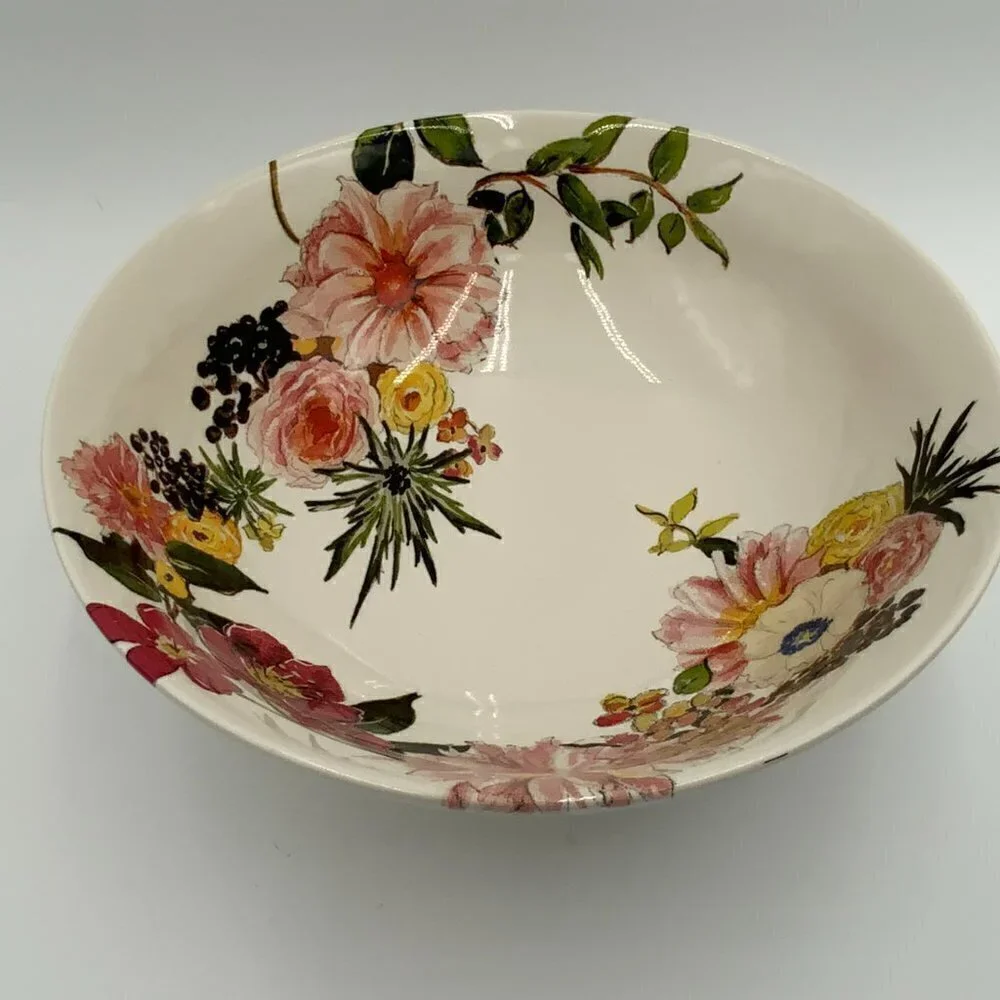 NEW Pottery Barn Large (11” diameter) Footed Serving Bowl Stoneware Floral